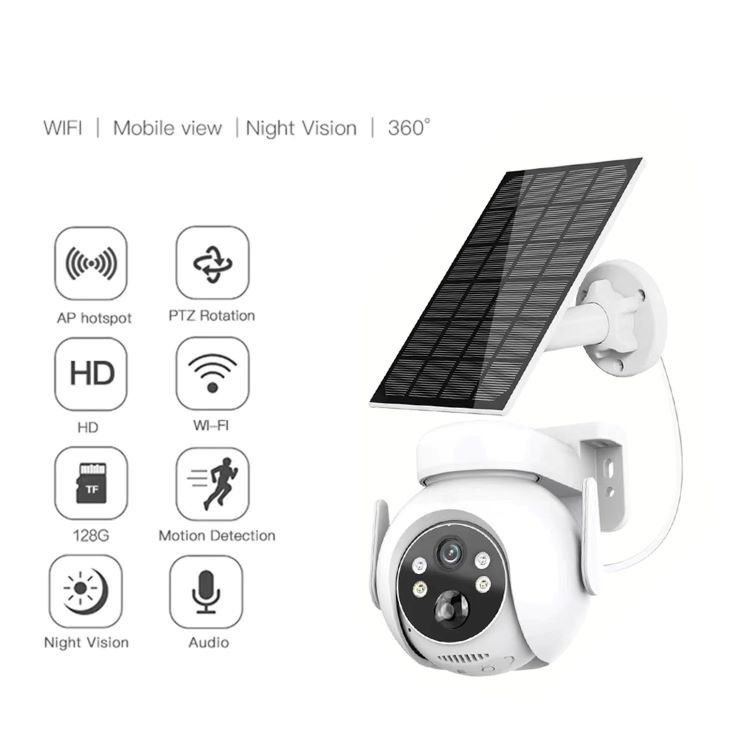 2MP WiFi Ηλιακή Κινηματογραφική Κάμερα Ανερόστευση 2 Way Talk Χρωματική Νυχτερινή Όραση