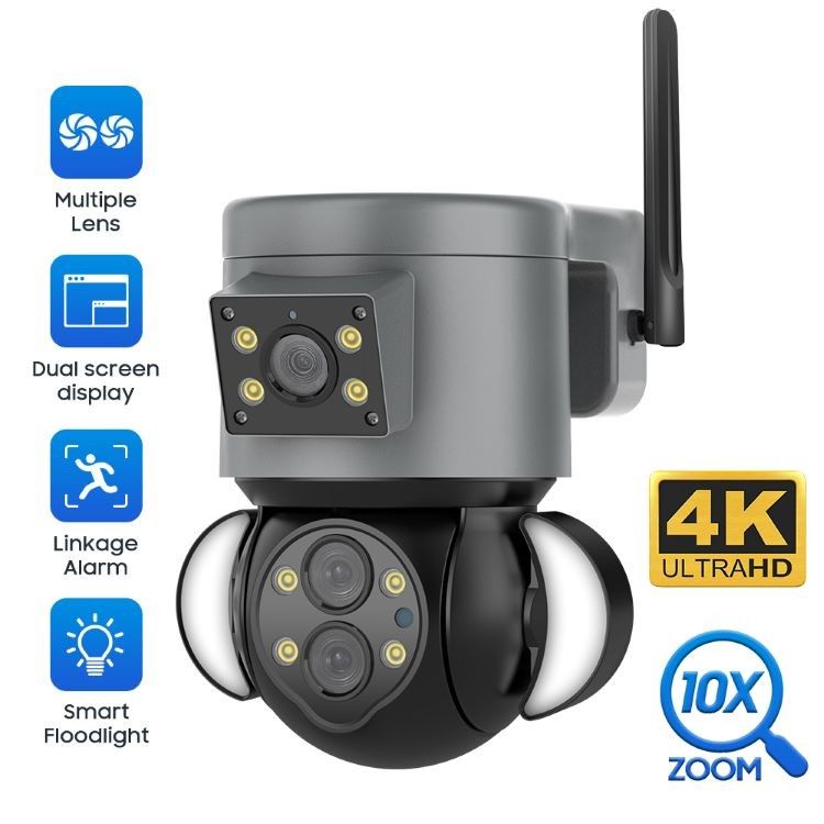 Τριπλή κάμερα ασφαλείας Wifi HD 8MP Χρωματική νυχτερινή όραση Εξωτερική υδροστασία