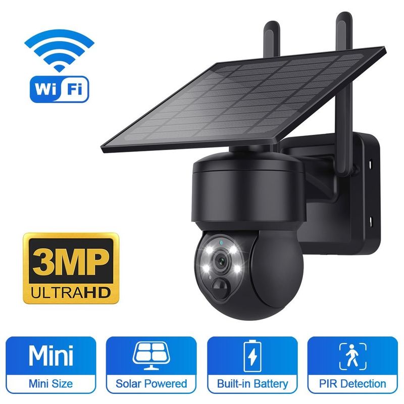 Εξωτερική PTZ 3MP Ηλιακή κάμερα CCTV Μαύρο χρώμα Αδιάβροχο